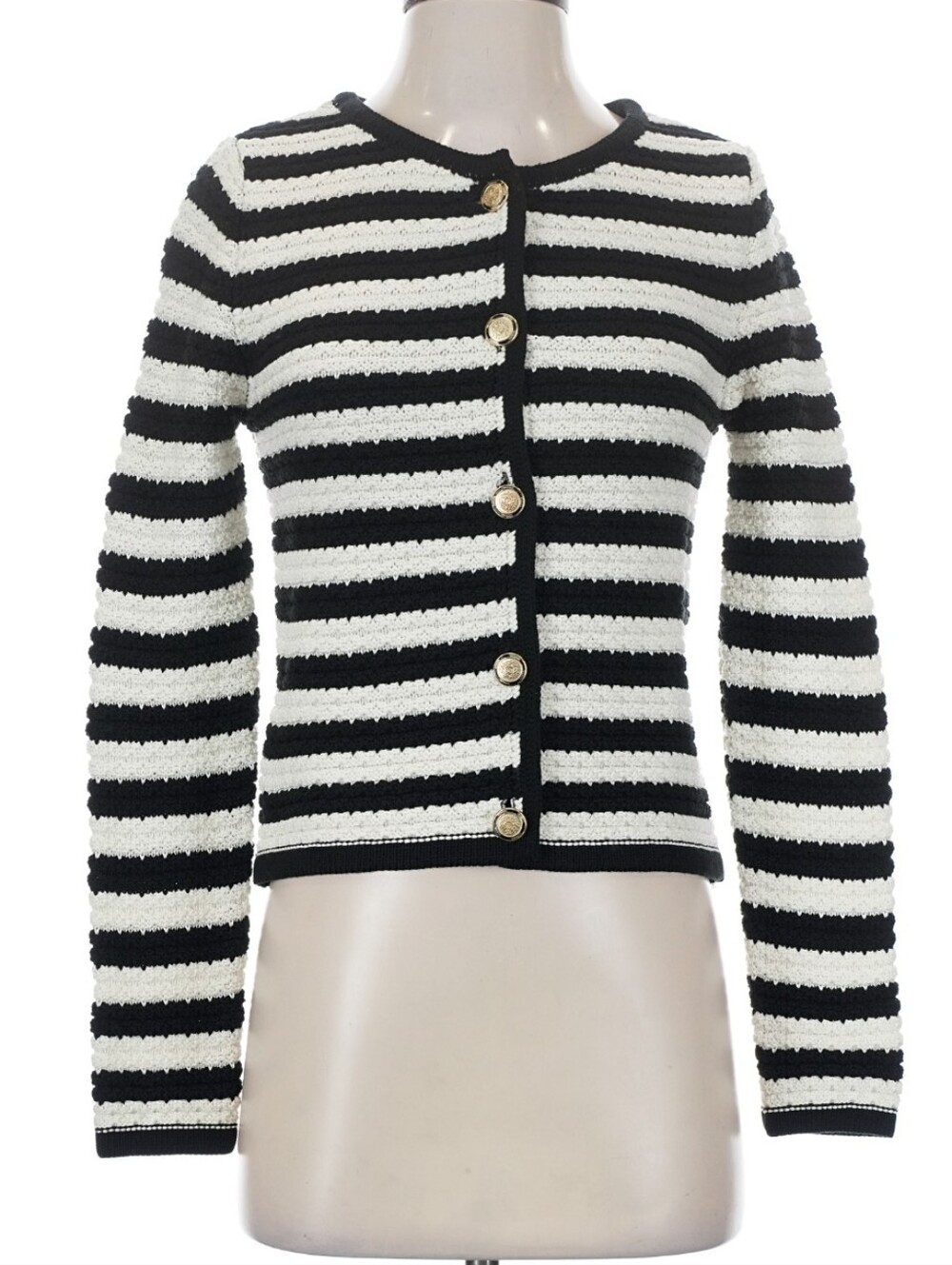 NWT Mango MNG Button Down Cardigan Black White Nautical Preppy S Small